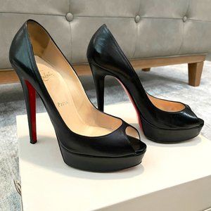 CHRISTIAN LOUBOUTIN Black Leather Banana Peep-Toe